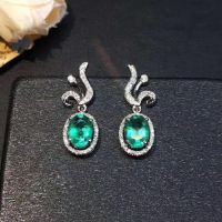 New Natural Emerald Earrings 925 Silver Two-color Electroplating Earrings Fresh and Lovely Design Bow Earrings