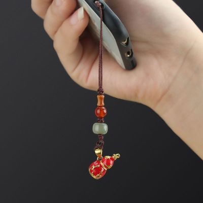 【cw】 Chinese red natal gourd mobile phone lanyard ornaments lost chain ethnic style men and women accessories ！