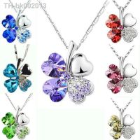 ✥✈ Fashion Charm Female Assembly Jewelry Quality Austrian Silver Plated Crystal Four-Leaf Clover Heart-Shaped Rhinestone Necklace