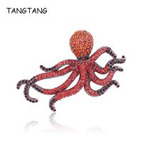 TANGTANG Octopus Brooch For Men Multi Fish Brooch Pin Full Rhinestones Antique Silver Color Jewelry Pin Brooches Accessories