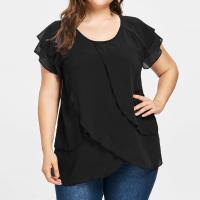 ♕ Women Chiffon T-Shirt Casual Short Sleeve Plus Size Solid Ruffles Blouse Top