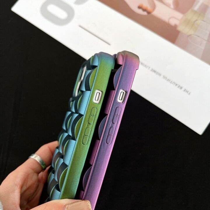 เคสโทรศัพท์มีลายลูกบาศก์มายากลถักลายตาราง3d-ของ-hoce-สำหรับ-iphone-11-12-13-14-pro-max-14-plus-12-13-mini-x-xr-xs-max-6-7-8-plus-เคสกันกระแทกปักเป้าสีไล่ระดับสี