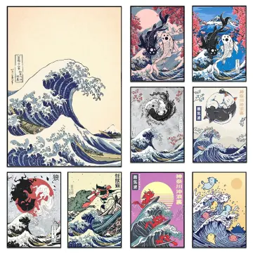 The Great Wave Poster - Kanagawa Wave Wall Art of Hokusai Japanese Poster  Canvas Prints & Wall Art Wave Japanese Poster for Home Decoration Office