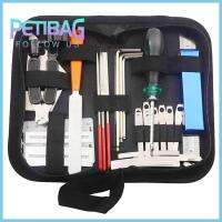 PETIBAG 25PCS ดนตรี ประแจปรับแต่ง ไม้บรรทัดการกระทำปรับระดับ เครื่องม้วนสาย เครื่องมือบำรุงรักษา กระเป๋าจัดระเบียบ ชุดซ่อม ชุดเครื่องมือกีตาร์