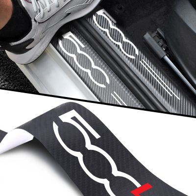 4pcs car sticker Door carbon fiber texture threshold strip For Fiat 500 500X 500L 500E Auto Accessories