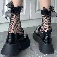 【LZ】∈✶  Meias de malha respirável oco feminino Lolita Nets Sox Fishnet Mid Tube doce JK menina 2 pares