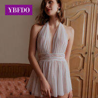 YBFDO Fairy Backless Perspective y Sleeping Dress Beauty Back Women Mesh Hanging Neck Gauze Lace Tulle Temptation Nightdress