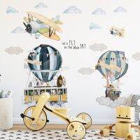 Cartoon Hot air balloon Wall Stickers for Kids rooms Bedroom Self-adhesive Vinyl Decals Airplane Sticker