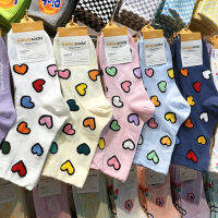 KIKIYA Socks ถุงเท้า​ข้อยาว ถุงเท้ารูปหัวใจ​ ผ้า cotton นิ่ม Made in KOREA ช่วยซับเหงื่อกันอับเท้า ไม่อับชื้น #PE02