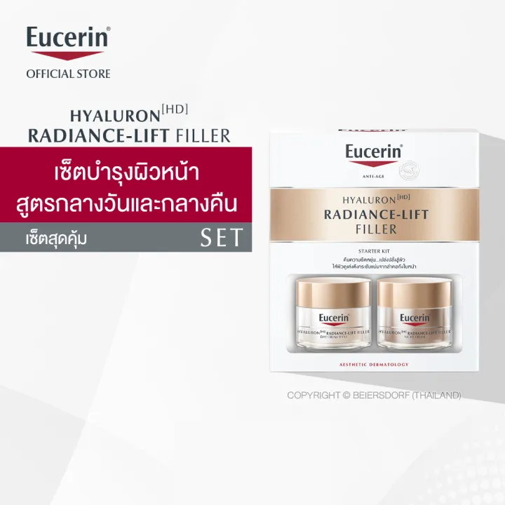 [เซ็ตสุดคุ้ม] Eucerin Hyaluron [hd] Radiance Lift Filler Day Cream 20ml Night Cream 20ml