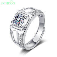 JECIRCON 925เงินสเตอร์ลิง Moissanite เว้าขอบสองแถวเพชรเปิดแหวนสำหรับผู้ชาย1ct ครอบงำหรูหราวงเครื่องประดับ