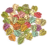 50pcs Mixed Leaf Shape Pattern Wooden Button 2 Holes for DIY Sewing Garmen Button Clothing Accessories Handmade Craft MT2736 Haberdashery