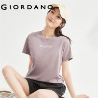 GIORDANO ผู้หญิง เสื้อยืดคอกลมแขนสั้นพิมพ์ลายยูนิคอร์นผ้าฝ้ายถัก Free Shipping 13393201