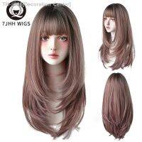 7JHH Synthetic Wigs Long Straight Pink Brown Hair Top Dyed Black Omber Wigs With Bangs For Women Fashion Heat Resistant Wigs [ Hot sell ] Decoration Center