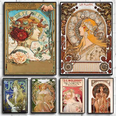 ภาพวาดศิลปะที่มีชื่อเสียง Art Nouveau Alphonse Mucha บนกำแพงโปสเตอร์ศิลปะและภาพพิมพ์รูปภาพสำหรับตกแต่งห้องภาพเหมือนผู้หญิงวินเทจ