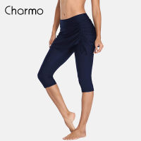 Charmo Womens Swim Skirt with Bulit-In Leggings Board Shorts High Rise Lace Up Swim Capris Tankini Bottoms