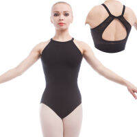 Free Shipping Womens Black Cotton Lycra Dance Leotard Halter Ballet Dance Wear for Adult Practicing Leotards 5 Sizes 01D0002