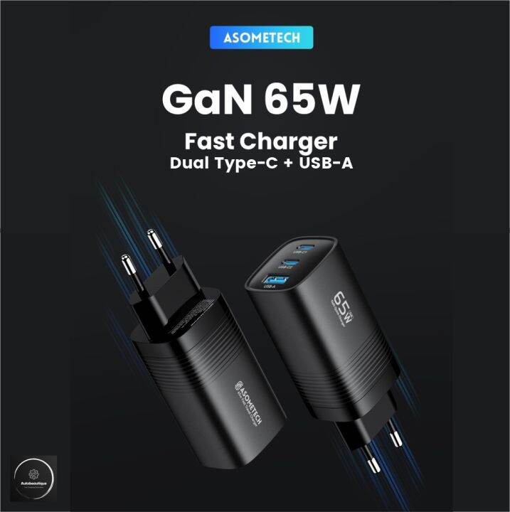 ASOMETECH Kepala Charger 65W GaN Super Fast Charging 2.0 PD QC 3.0 ...