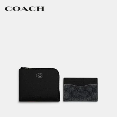 COACH กระเป๋าสตางค์ผู้ชายรุ่น 3-In-1 L-Zip Wallet With Signature Canvas สีดำ CJ882 BK/CQ