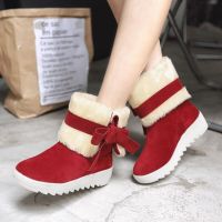 HOT★Plush รองเท้าผู้หญิง2021แฟชั่นฤดูหนาว Booties Bow ผู้หญิงข้อเท้า Botas Mujer เก็บหิมะอุ่นรองเท้าสำหรับรองเท้าหน้าหนาวผู้หญิง