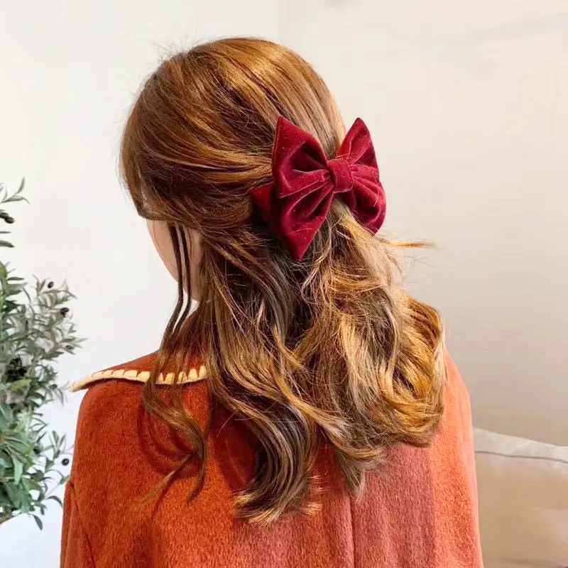 Velvet Bow With Clip Women Girls Elegant Bow Tie Hairpins Vintage Black  Dark Red Bow Hair Clip Prom Hair Accessories | Lazada PH