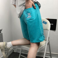 KOSAHIKI 2021 Summer Womens Harajuku Bear Embroidery Shorts High Waist Drawstring Shorts Aesthetic Casual Shorts Streetwear