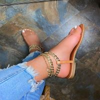 2021 Summer New Style Flat Sandals Fashion Solid Color Chain Open Toe Outdoor Womens Shoes Plus Size 43