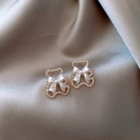 New Inlaid Rhinestone Pearl Bow Bear Stud Earrings Rhinestone Dangle Earrings - Dangle Earrings - Aliexpress