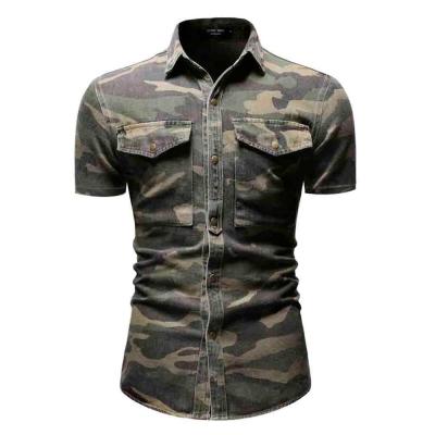 Idopy เสื้อผู้ชาย Casual Camouflage ทหารยุทธวิธีสไตล์ Slim Fit ปุ่ม Camo เสื้อแขนสั้นเสื้อ M-3XL