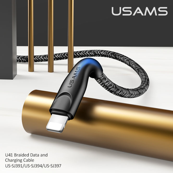 usams-2a-1m-2m-3m-micro-usb-type-c-lightning-ศัพท์ชาร์จข้อมูลสายถักสำหรับ-13-12-11-redmi