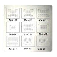 Jyrkior สำหรับ9 In1 Bga136 Bga272 Bga63 Bga132 Bga100 Bga316 Lga60 Lga50 Bga Reballing Stencil โรงงานดีบุกตาข่ายเหล็ก