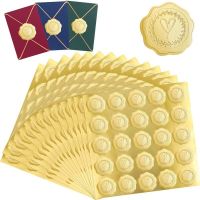 50PCS Gold Embossed Heart Stickers Self-Adhesive Heart Envelope Seal Wax Looking Stickers Labels for Wedding Party Invitations Greeting Cards