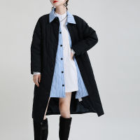 [EAM] Striped Big Size Cotton-padded Coat Long Sleeve Loose Fit Women Parkas Fashion Tide New Autumn Winter 2021 1DE4306