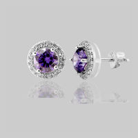 Silver thai Earring Amethyst Cubic Zirconia 925 Stering Silverต่างหูสีอเมทิสเป็นต่างหูเงินแท้925ใส่ออกงานเข้ากันได้กับทุกลุคคะ