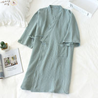 2021 Japanese-style kimono spring and summer new 100 cotton crepe ladies thin nightgown men bathrobe robe home service pajamas