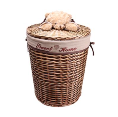 Multipurpose round wicker bbasket with Teddy Bear lid - Brown