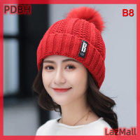 PDBH Fashion Store ผ้าพันคอหมวกบอนเน็ต,หมวกบีนนี่กะโหลกศีรษะอุ่นหนาชุดหมวกผ้าพันคอถักหน้าหนาวขี่จักรยานกลางแจ้งผู้หญิง