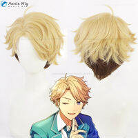 เกมวงดนตรีดาว ES Arashi Narukami คอสเพลย์วิกผม33ซม. สีเหลืองสีน้ำตาลอะนิเมะคอสเพลย์ Wigs วิกผมสังเคราะห์ทนความร้อนหมวก