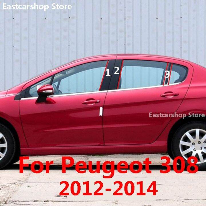 สติกเกอร์ตกแต่งหน้าต่างพีซีติดคอลัมน์กลางรถยนต์สำหรับ-peugeot-308สติกเกอร์ตกแต่งเสาสีดำคาร์บอนไฟเบอร์-b-c-2012-2014-2016-2019