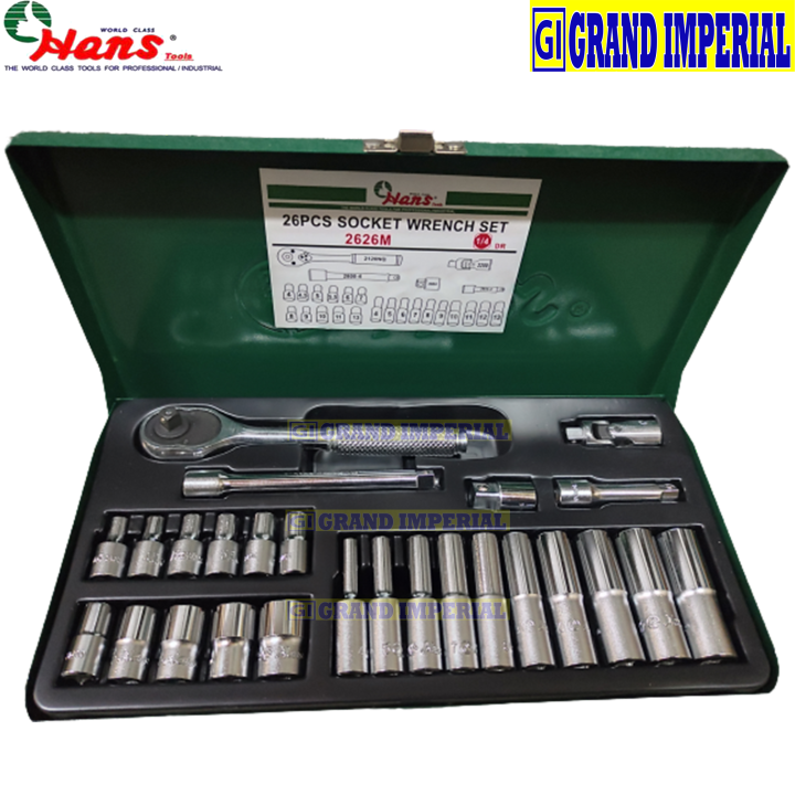 Hans 26Pcs Socket Wrench Set 1/4" Drive 2626M Metric Grand Imperial