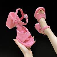 Summer Women Sandals Chunky High Heel Pink Shoes 2023 Summer Platform Sexy Peep Toe Ankle Buckle Office Shoe Lady Cute Elegant