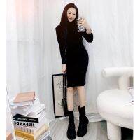 6 Colors[JinG] Choose High Slim-Fit * Thick Pound Neck Cashmere Long Dress Knit Sweater Reflex Collar Skirt Bottoming Elastic Version Top Show Waist Wrap