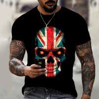 National Team Football Fans T-shirt Men Women Brazil Uk Flag3d Skull Print Summer Fashion Football T-shirt Breathable Loose Top