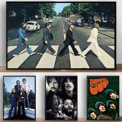 ◄ ► วงดนตรีร็อคมีชื่อเสียง B-Beatles โปสเตอร์ศิลปะผนังรูปภาพภาพวาดผ้าใบของตกแต่งบ้านสำหรับห้องนั่งเล่นการพิมพ์ถนนแอบบีย์ที่มีชื่อเสียง