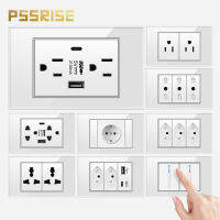 PSSRISE บราซิล EU US Wall Power Socket 5V 2.1A USB Type-c Charger แผงกระจกนิรภัยสวิตช์ไฟ Wall Outlet 118*74mm-Cgefeng