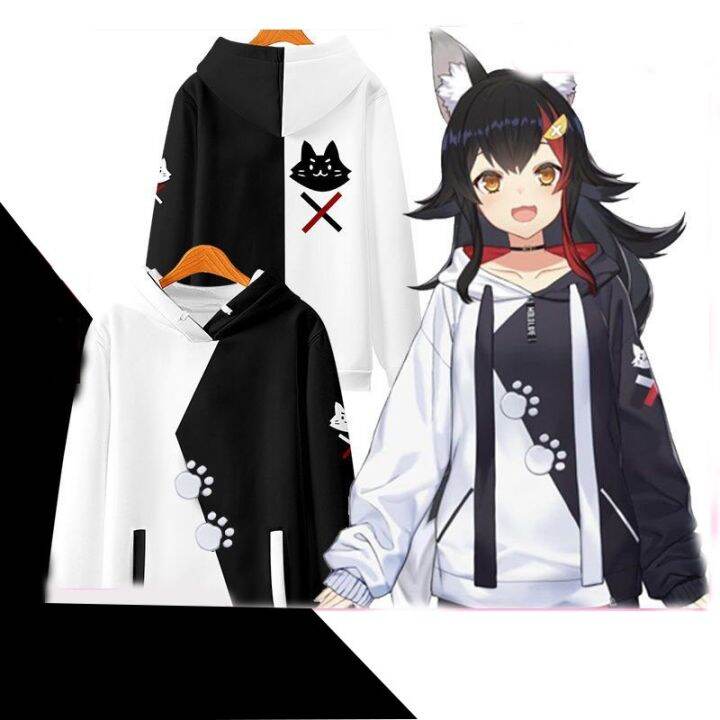 เสื้อกันหนาวแขนยาวมีฮู้ดลําลองลายการ์ตูนอนิเมะ-ookami-mio-hololive-vtuber