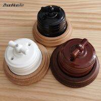 Retro Ceramics Switch EU Socket Wooden Base Brown Primary Wood Color Switch Accessories Hole Diameter 72mm