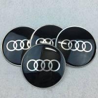 4ชิ้น65มม. ล้อฮับสติ๊กเกอร์สำหรับ AUDI ฝาปิดตรงกลางโลโก้ยางศูนย์ที่ครอบยี่ห้อรถยนต์ตราสัญลักษณ์สีดำ