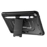 for iPad Mini 4 Tablet PC Case TPU Shockproof Protective Back Cover with Pen Slot Tablet Stand Case (Black)