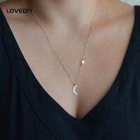 [ILOVEDIY] แฟชั่นสไตล์เกาหลี Star และ Crescent Moon จี้ชุบหรูหราสร้อยคอบางสำหรับของขวัญเครื่องประดับสตรี